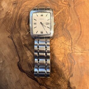 Fossil PR-5326 Men’s Tank Watch – Textured White Dial Stainless Steel New Batt